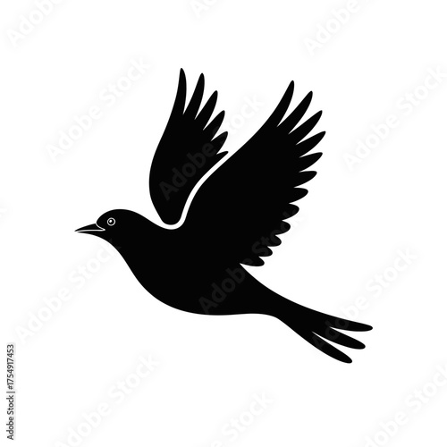 Flying bird silhouette, simple flat shape vector