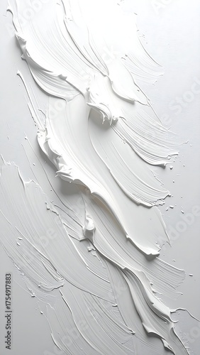 Close-up macro detail of thick white paint strokes on a canvas, showcasing the rich texture and abstract flow of the artistic medium