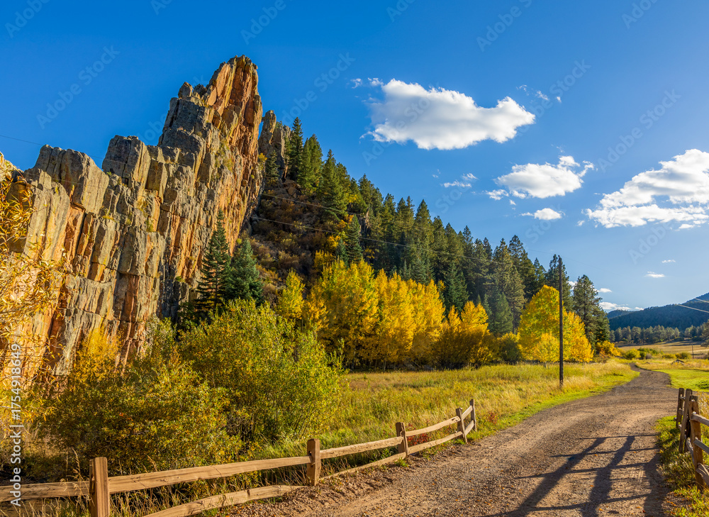 Fototapeta premium Scenic fall foliage landscape alongside the Highway of Legends National Scenic Byway, going from Walsenburg to Trinidad in Colorado