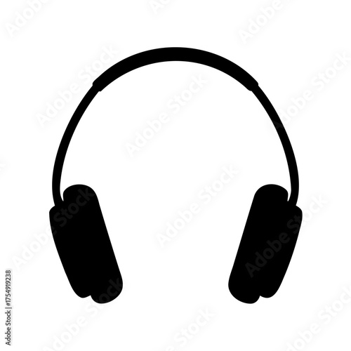Minimalist illustration of black audio headphones on a plain white background