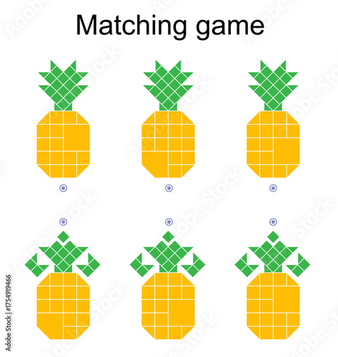 Matching game for kids. Find the correct color of cartoon pineapple and match.