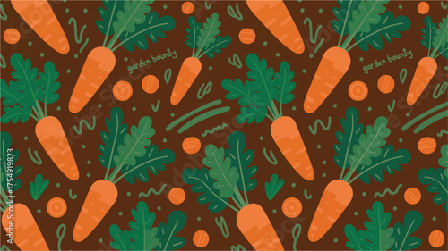 Whimsical Garden Pattern With Carrots And Greenery vegetable food