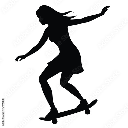 a Woman Skateboarding on White Background