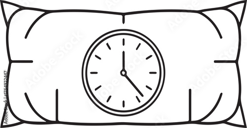 Sleeping Time with Pillow and Clock Black line art pillow sleeping Simple Illustration vector clipart