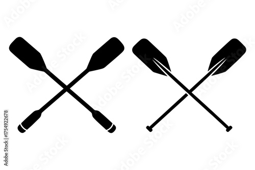 Crossed blue oars icon. Flat illustration of metal crossed oars icon vector design.