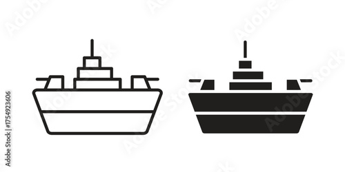 Warship icon pictogram template, Simple outline and filled style.
