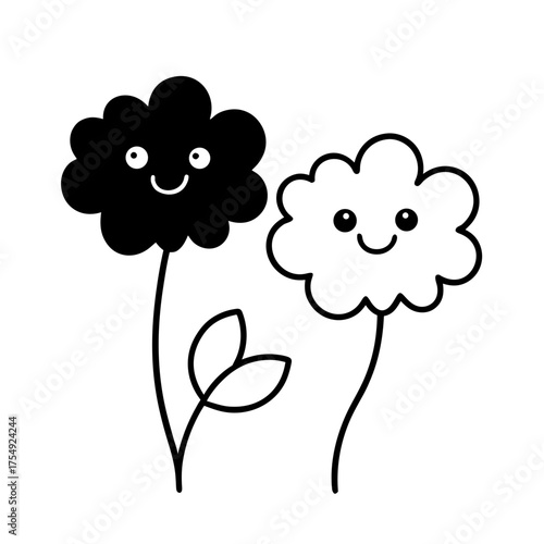 flowers with smiling clouds