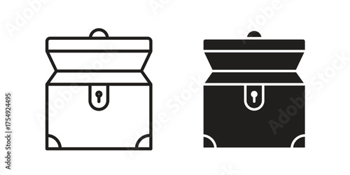 Treasure chest icon pictogram template, Simple outline and filled style.