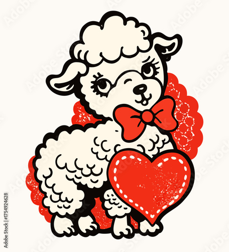 Charming Vintage Lamb with Heart Illustration for Romantic Designs