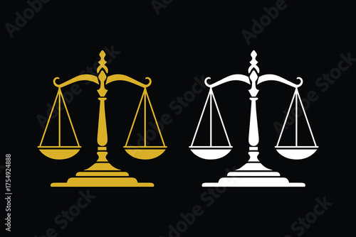 Golden and White Scales of Justice Icons