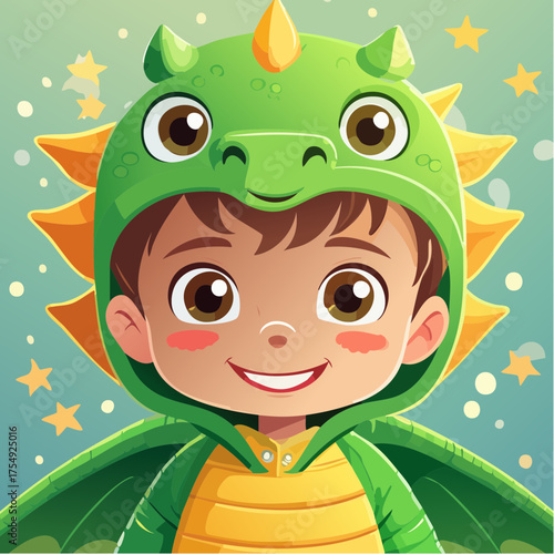 Kind im niedlichen Drachenkostüm