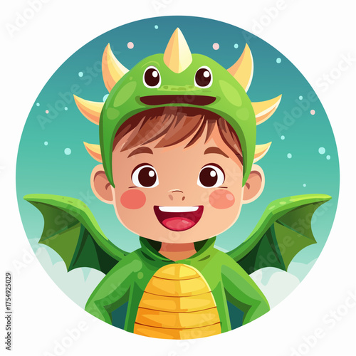 Kind im niedlichen Drachenkostüm