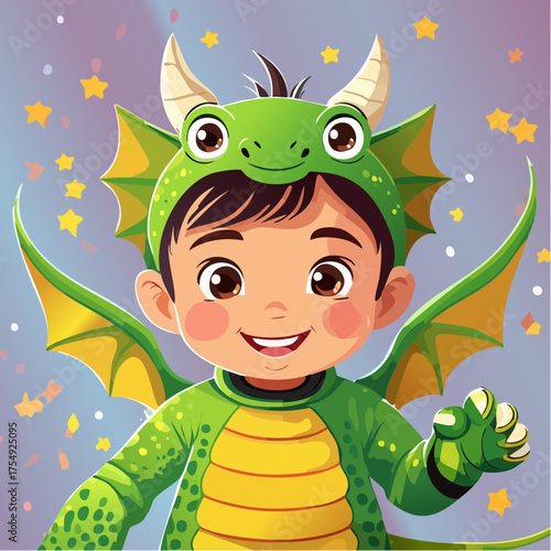 Kind im niedlichen Drachenkostüm