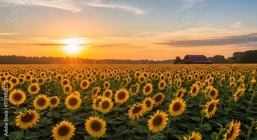 Wallpaper Mural Golden sunflower field at sunset vast horizon with warm sky colors peaceful nature scene Torontodigital.ca