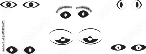  eyes set on isolated background. Black and white manga character, animation art style set