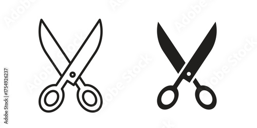 Scissors icon pictogram template, Simple outline and filled style.