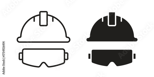 Safety helmet icon pictogram template, Simple outline and filled style.