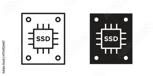 SSD drive icon pictogram template, Simple outline and filled style.
