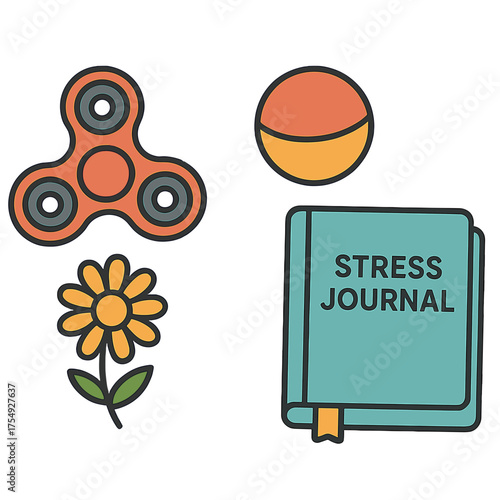 Stress relief items and a journal for mental well being