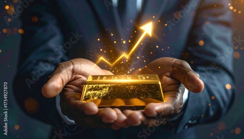 Golden Bar in Hands with Graph Showing Success and Growth Concept