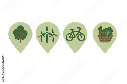 Icons representing environmental sustainability and healthy living