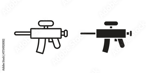Paintball gun icon pictogram template, Simple outline and filled style.