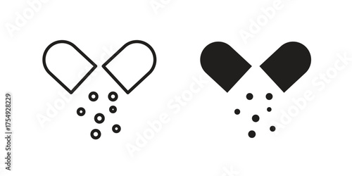 Open Capsule Pill icon pictogram template, Simple outline and filled style.