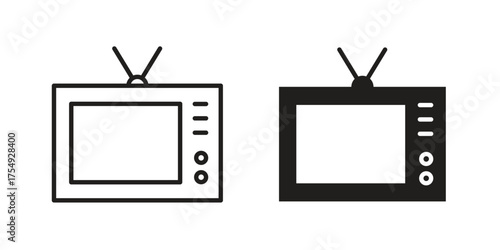 Old television icon pictogram template, Simple outline and filled style.