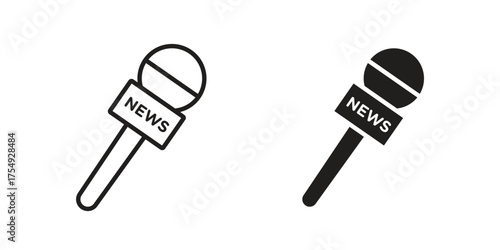 News microphone icon pictogram template, Simple outline and filled style.