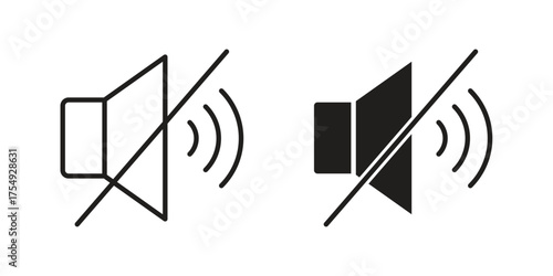 Mute sound icon pictogram template, Simple outline and filled style.