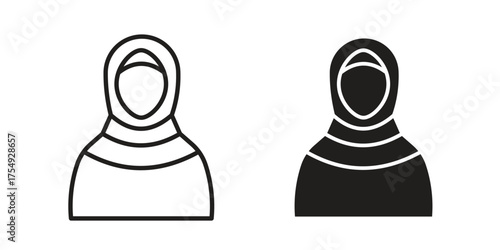 Muslim woman icon pictogram template, Simple outline and filled style.
