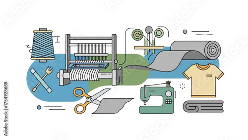 Textile Industry Weaving, Sewing, and Fabric Production Process Illustrated