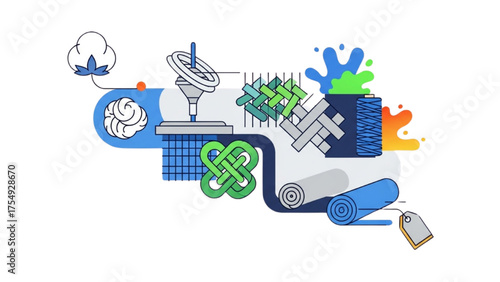 Textile Industry Production Process and Raw Materials Illustration