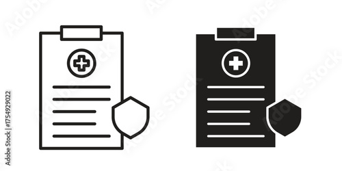Medical record icon pictogram template, Simple outline and filled style.