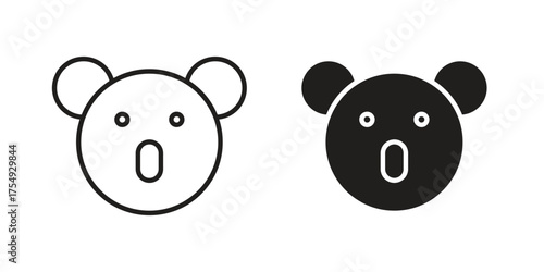Koala head icon pictogram template, Simple outline and filled style.