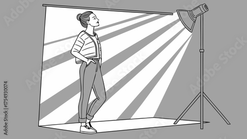 Fashion Model Under Perforated Sheet Light Beams – Artistic Vector with Dramatic Shadow and Aesthetic 