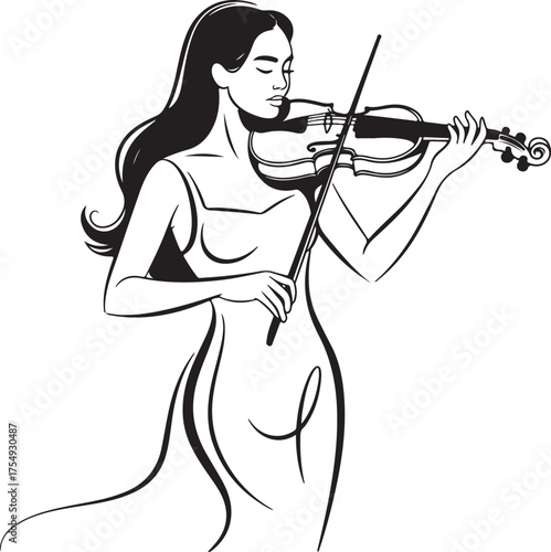Elegant woman playing violin with closed eyes