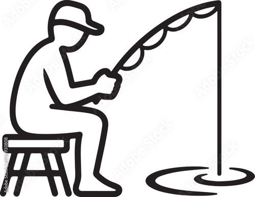 Man ice fishing, relaxing winter recreation icon