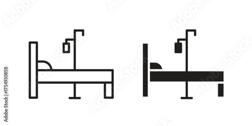 Hospital bed icon pictogram template, Simple outline and filled style.