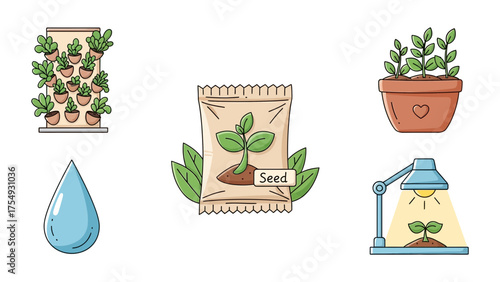 Urban Gardening and Hydroponics Vector Icons Set