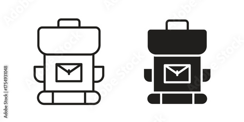 Hiking backpack icon pictogram template, Simple outline and filled style.