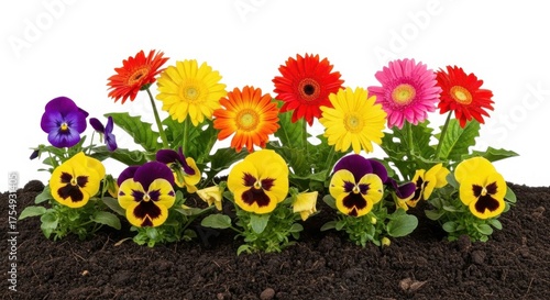 Colorful garden flowers on isolated on white background