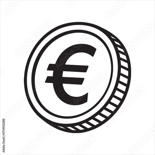  Black and White Vector Icon of a Euro Coin