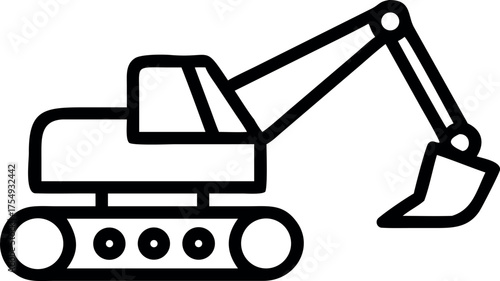 Vector art of excavator line art, heavy equipment for construction site work