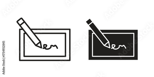 Electronic signature icon pictogram template, Simple outline and filled style.