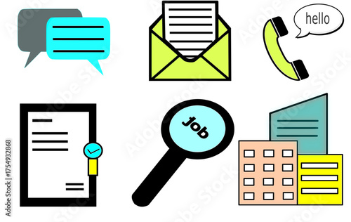 job search and communication flat icon set