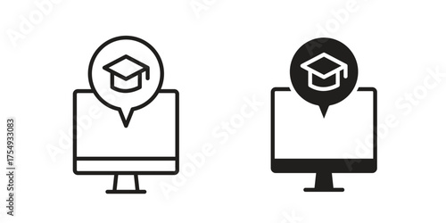 E learning icon pictogram template, Simple outline and filled style.