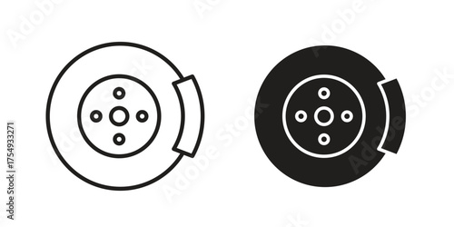 Disk brake icon pictogram template, Simple outline and filled style.