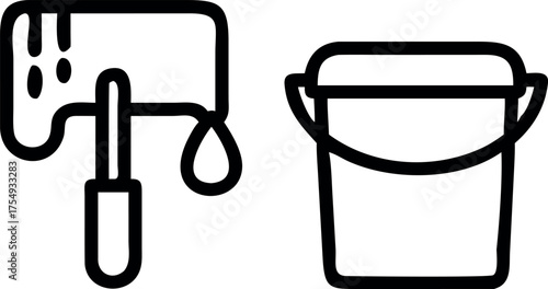 Vector art of paint roller and paint bucket for painting walls or furniture