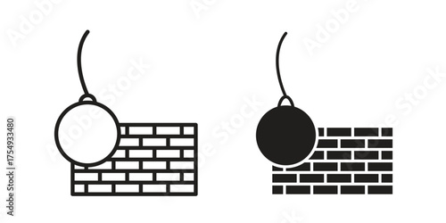 Demolition icon pictogram template, Simple outline and filled style.